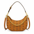 MCM Cognac Visetos Hobo Bag – Brown Monogram Shoulder Bag with Gold-Tone Chain Strap