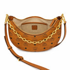 MCM Cognac Visetos Hobo Bag – Brown Monogram Shoulder Bag with Gold-Tone Chain Strap