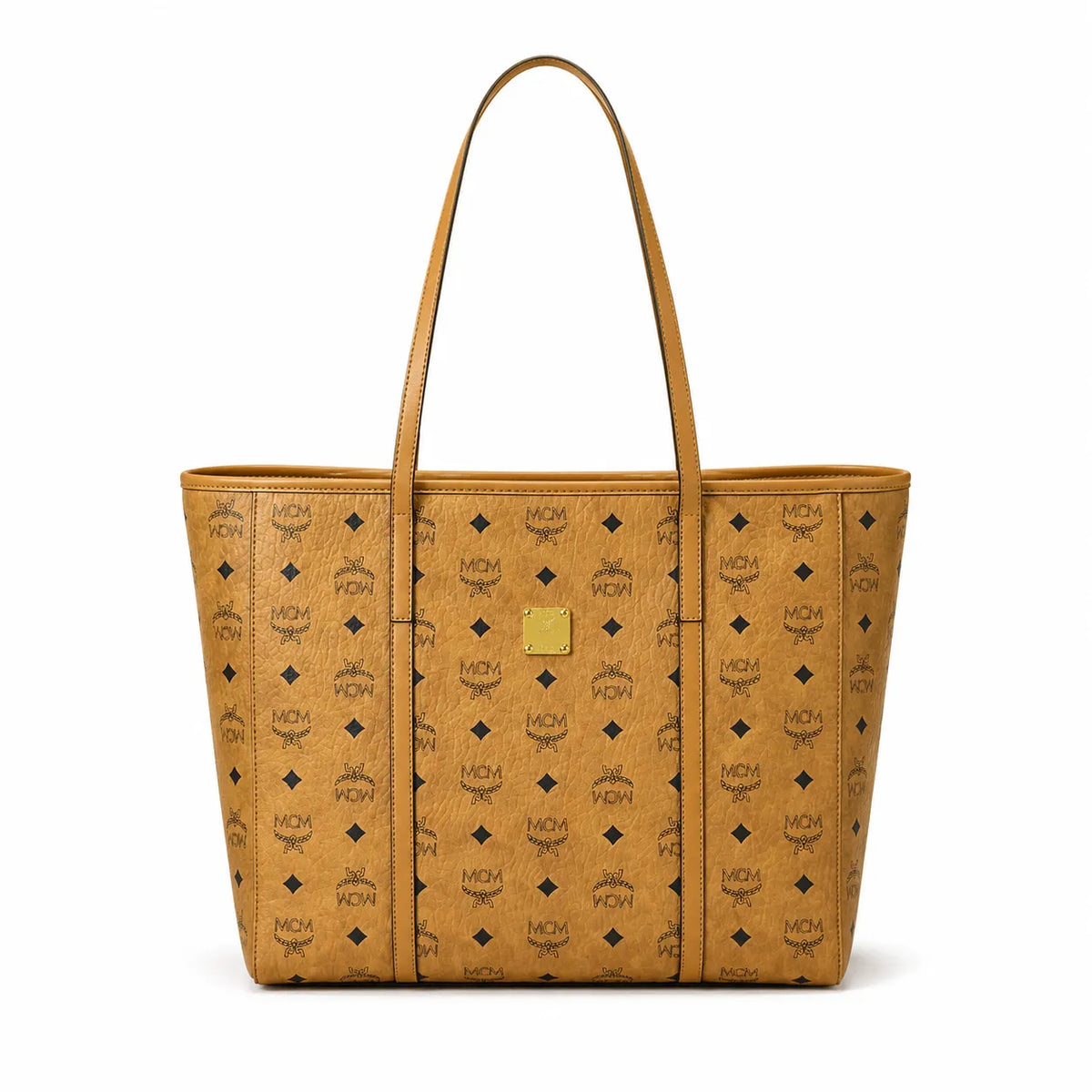 MCM Cognac Visetos Monogram Tote Bag – Brown Women's Shoulder Bag with Long Top Handles