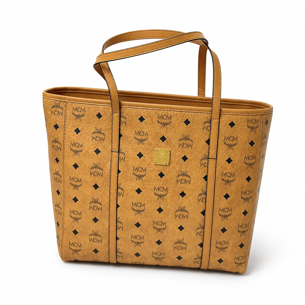 MCM Cognac Visetos Monogram Tote Bag – Brown Women's Shoulder Bag with Long Top Handles