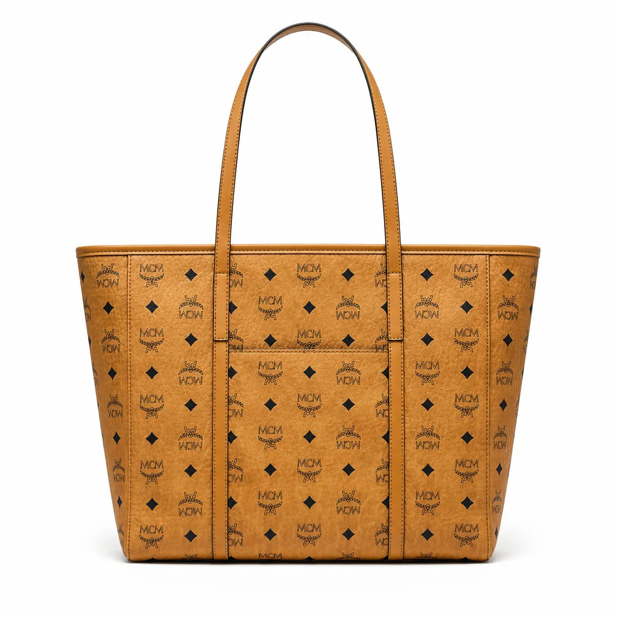 MCM Cognac Visetos Monogram Tote Bag – Brown Women's Shoulder Bag with Long Top Handles