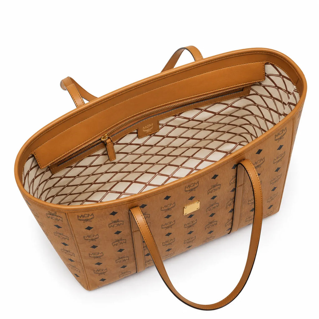 MCM Cognac Visetos Monogram Tote Bag – Brown Women's Shoulder Bag with Long Top Handles