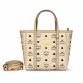 MCM Liz Visetos Reversible Shopper Tote Bag | Medium Classic Cognac Canvas Tote with Removable Pouch — Dry Cognac