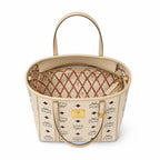 MCM Liz Visetos Reversible Shopper Tote Bag | Medium Classic Cognac Canvas Tote with Removable Pouch — Dry Cognac