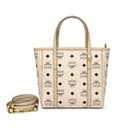 MCM Liz Visetos Reversible Shopper Tote Bag | Medium Classic Cognac Canvas Tote with Removable Pouch — Dry Cognac
