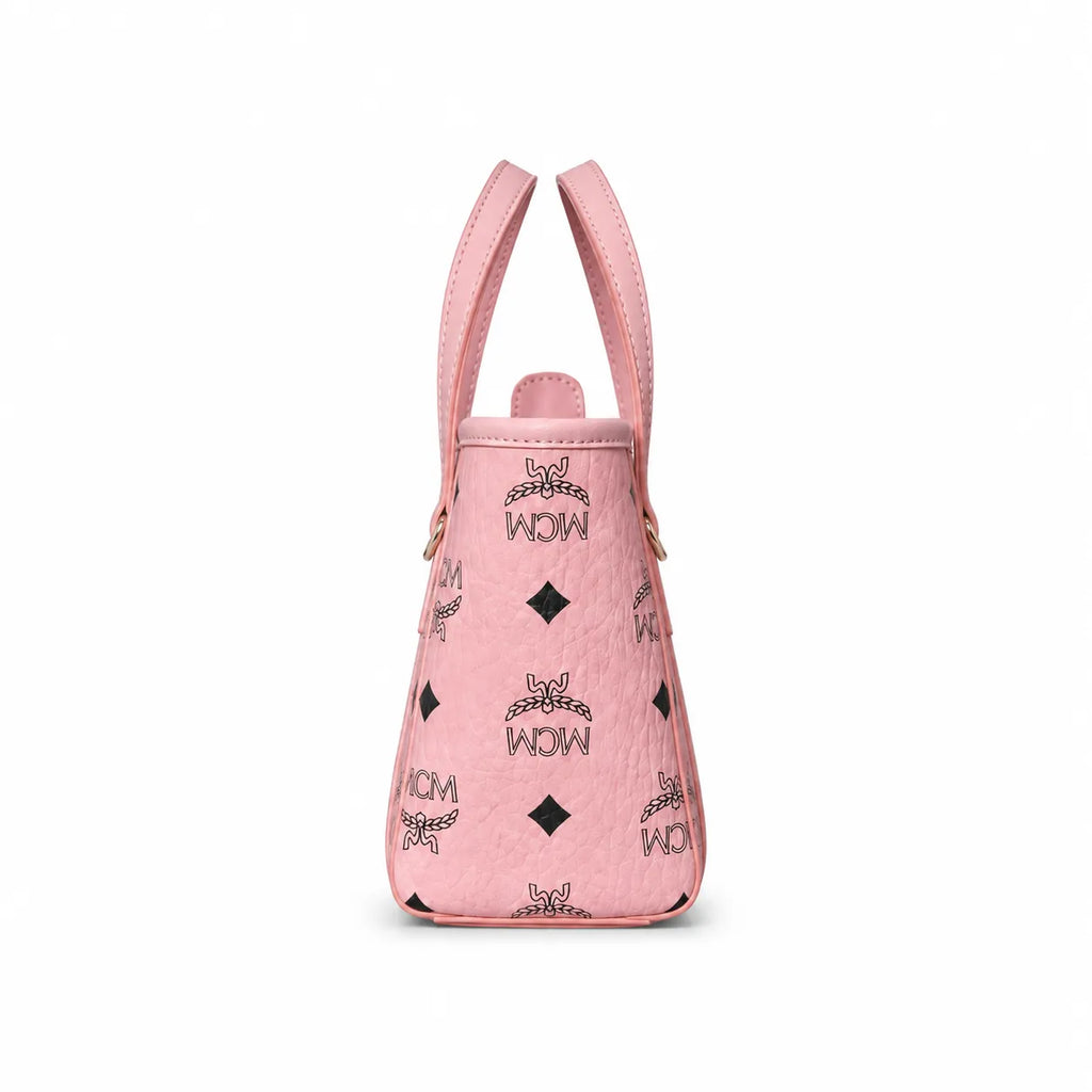 MCM Toni Visetos X-Mini Shopper Bag | Pink Monogram Tote with Removable Strap — Pink Rose/Gold