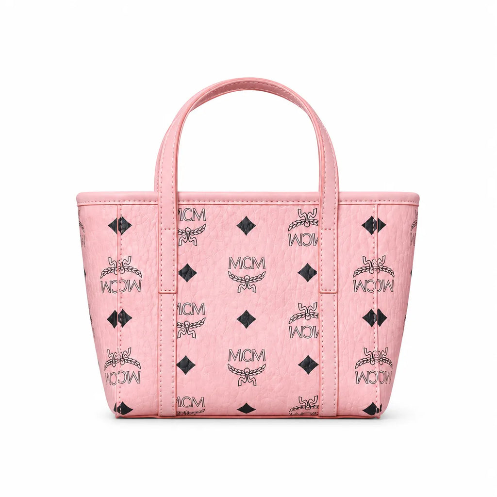 MCM Toni Visetos X-Mini Shopper Bag | Pink Monogram Tote with Removable Strap — Pink Rose/Gold