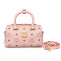 MCM Pink Visetos Boston Bag – Women's Monogram Top Handle Handbag with Detachable Shoulder Strap
