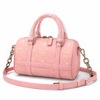 MCM Pink Visetos Boston Bag – Women's Monogram Handbag with Detachable Shoulder Strap