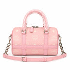 MCM Pink Visetos Boston Bag – Women's Monogram Handbag with Detachable Shoulder Strap