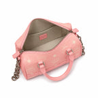 MCM Pink Visetos Boston Bag – Women's Monogram Handbag with Detachable Shoulder Strap