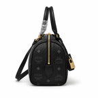 MCM Black Visetos Boston Bag – Monogram Top Handle Handbag with Detachable Shoulder Strap