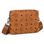 MCM Cognac Visetos Crossbody Bag – Brown Monogram Messenger Bag with Front Pockets and Detachable Mini Pouch