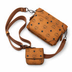 MCM Cognac Visetos Crossbody Bag – Brown Monogram Messenger Bag with Front Pockets and Detachable Mini Pouch