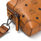 MCM Cognac Visetos Crossbody Bag – Brown Monogram Messenger Bag with Front Pockets and Detachable Mini Pouch