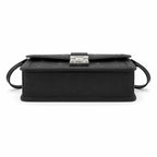 MCM Black Monogram Flap Crossbody Bag – Structured Shoulder Purse with Silver-Tone Buckle