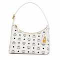 MCM White Visetos Monogram Hobo Bag – White Shoulder Purse with Gold-Tone Hardware