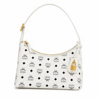 MCM White Visetos Monogram Hobo Bag – White Shoulder Purse with Gold-Tone Hardware