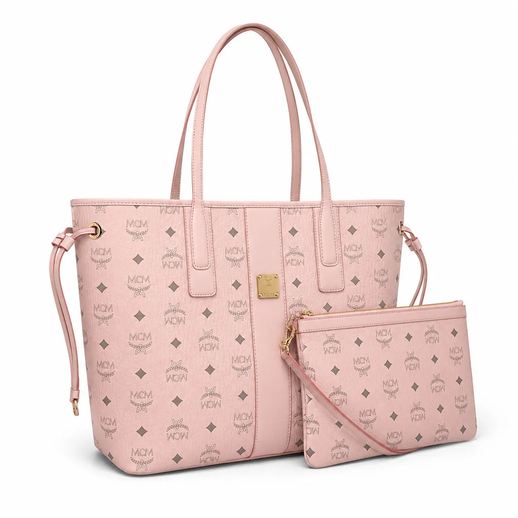 MCM Pink Monogram Tote Bag – Women's Pink Shopper Handbag with Matching Detachable Pouch