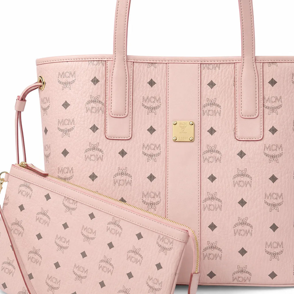 MCM Pink Monogram Tote Bag – Women's Pink Shopper Handbag with Matching Detachable Pouch