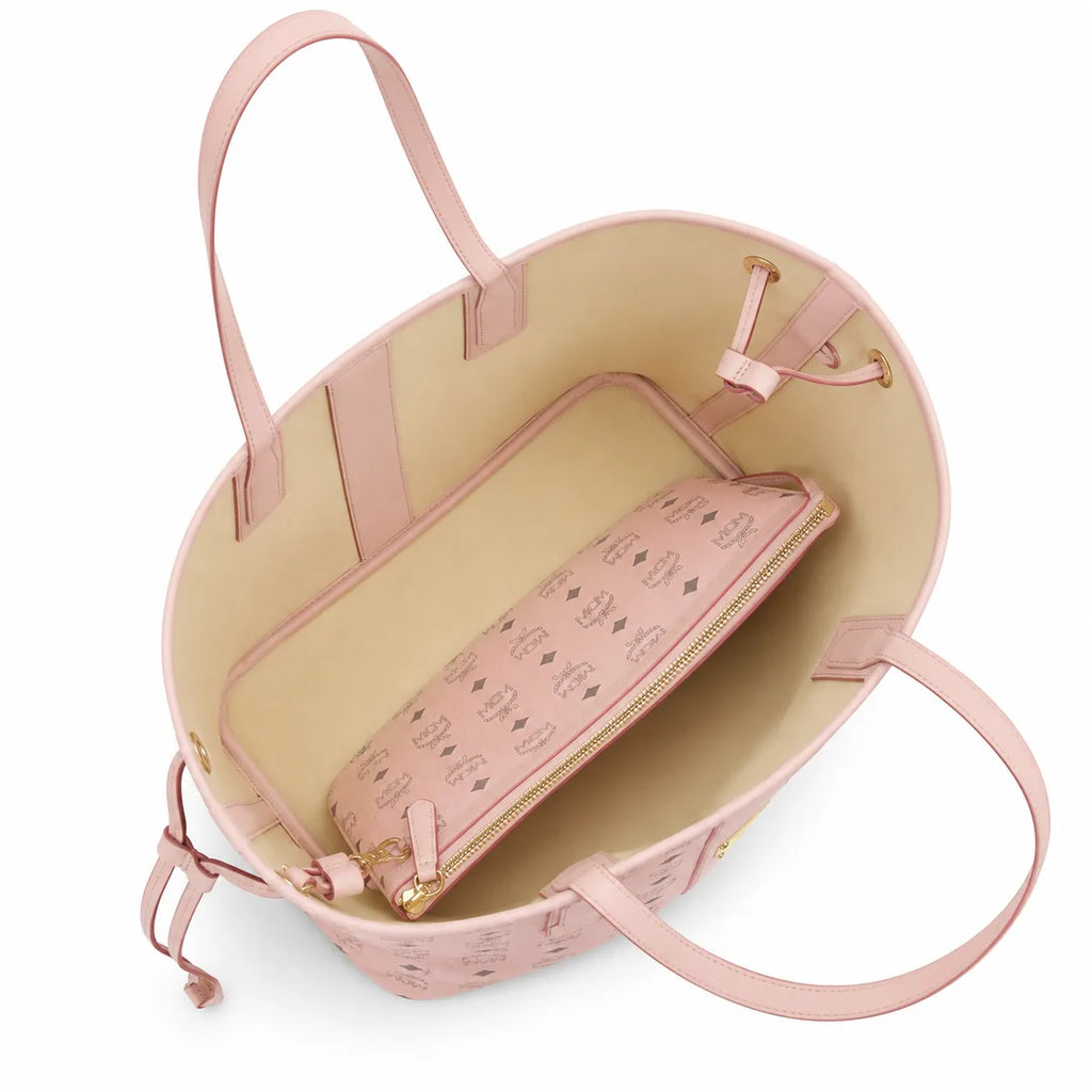 MCM Pink Monogram Tote Bag – Women's Pink Shopper Handbag with Matching Detachable Pouch