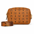 MCM Classic Camera Bag Visetos | Cognac Monogram Crossbody Messenger Bag — Dry Cognac/Gold