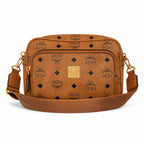 MCM Classic Camera Bag Visetos | Cognac Monogram Crossbody Messenger Bag — Dry Cognac/Gold