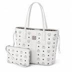 MCM Liz Reversible Visetos Tote Bag | White Monogram Shopper with Removable Pouch — Stark White/Silver