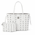 MCM Liz Reversible Visetos Tote Bag | White Monogram Shopper with Removable Pouch — Stark White/Silver