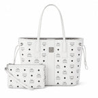 MCM Liz Reversible Visetos Tote Bag | White Monogram Shopper with Removable Pouch — Stark White/Silver