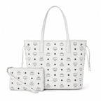 MCM Liz Reversible Visetos Tote Bag | White Monogram Shopper with Removable Pouch — Stark White/Silver