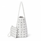 MCM Liz Reversible Visetos Tote Bag | White Monogram Shopper with Removable Pouch — Stark White/Silver