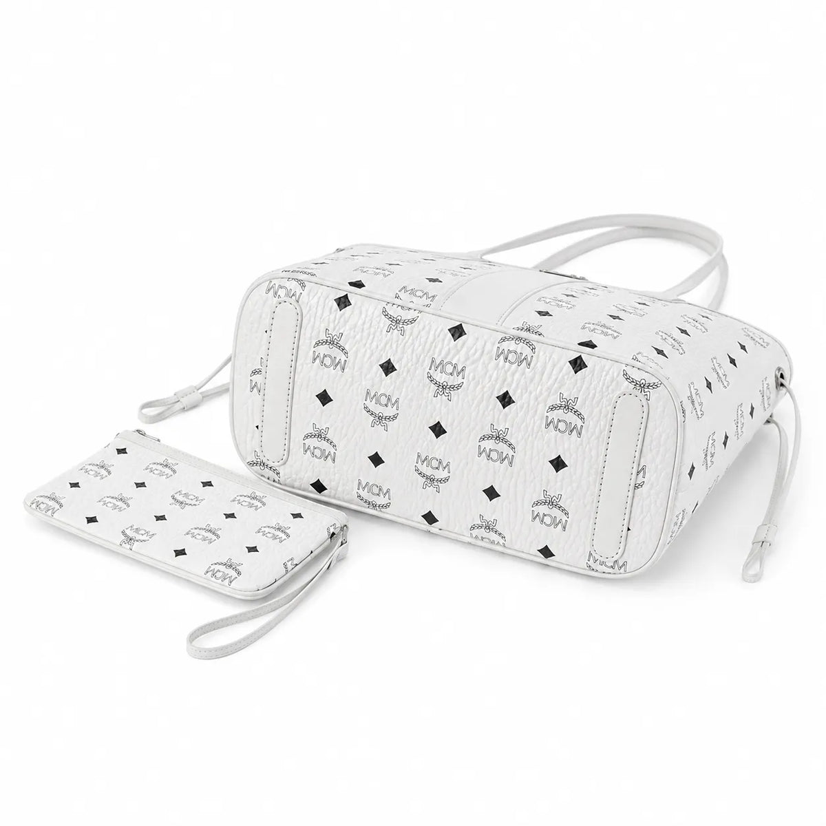MCM Liz Reversible Visetos Tote Bag | White Monogram Shopper with Removable Pouch — Stark White/Silver
