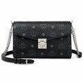 MCM Visetos Leather Envelope Bag | Matte Black Monogram Chain Shoulder Bag — Black/Silver