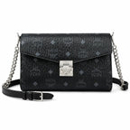 MCM Visetos Leather Envelope Bag | Matte Black Monogram Chain Shoulder Bag — Black/Silver