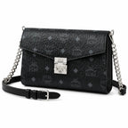 MCM Visetos Leather Envelope Bag | Matte Black Monogram Chain Shoulder Bag — Black/Silver