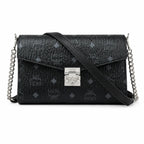 MCM Visetos Leather Envelope Bag | Matte Black Monogram Chain Shoulder Bag — Black/Silver