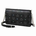 MCM Visetos Leather Envelope Bag | Matte Black Monogram Chain Shoulder Bag — Black/Silver