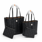 MCM Liz Visetos Shopper Tote Bag | New 2026 Reversible Monogram Tote with Pouch — Black