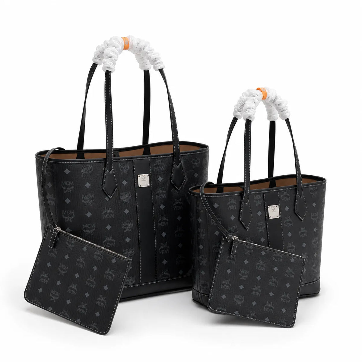 MCM Liz Visetos Shopper Tote Bag | New 2026 Reversible Monogram Tote with Pouch — Black