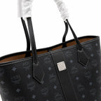 MCM Liz Visetos Shopper Tote Bag | New 2026 Reversible Monogram Tote with Pouch — Black