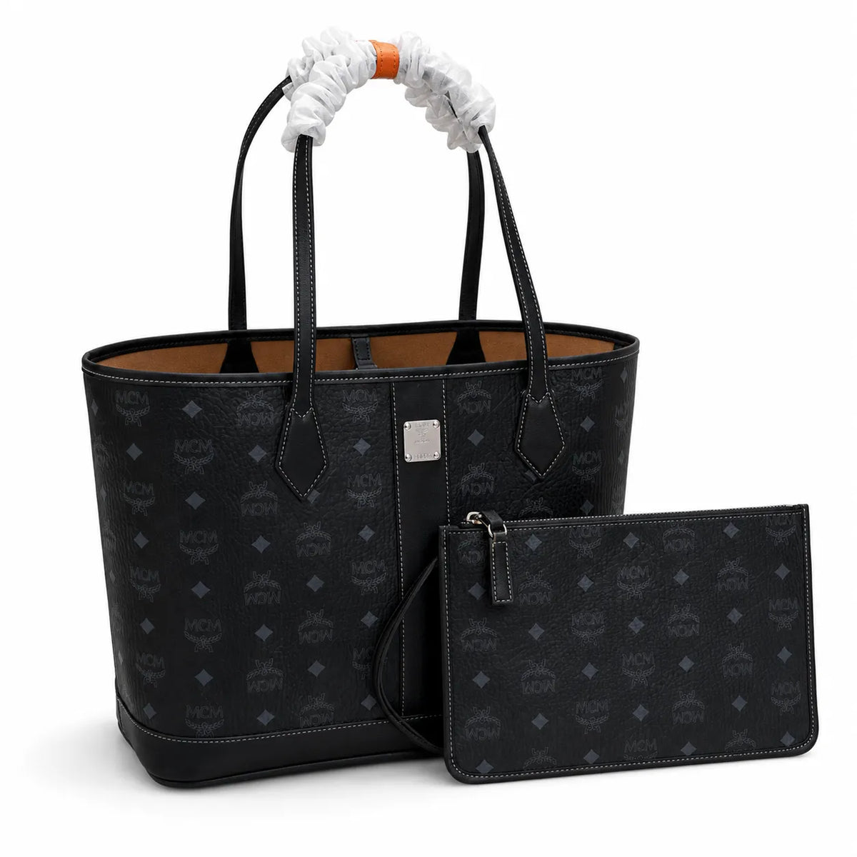 MCM Liz Visetos Shopper Tote Bag | New 2026 Reversible Monogram Tote with Pouch — Black