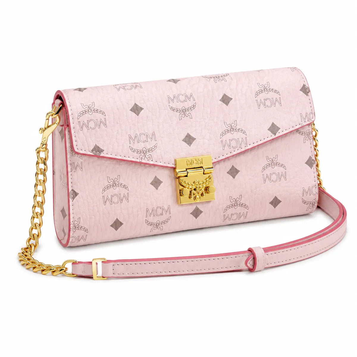 MCM Patrizia Visetos Chain Envelope Bag | Pink Monogram Shoulder Crossbody Bag — Light Pink