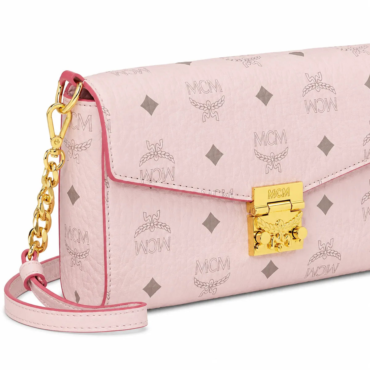 MCM Patrizia Visetos Chain Envelope Bag | Pink Monogram Shoulder Crossbody Bag — Light Pink