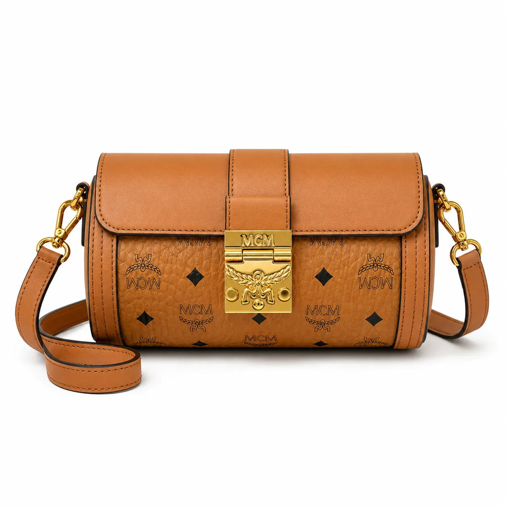 MCM Park Avenue Flap Bag Visetos | Cognac Monogram Leather Shoulder Bag — Dry Cognac