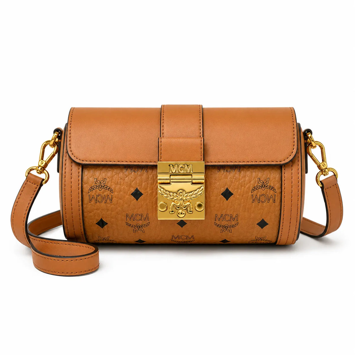 MCM Park Avenue Flap Bag Visetos | Cognac Monogram Leather Shoulder Bag — Dry Cognac