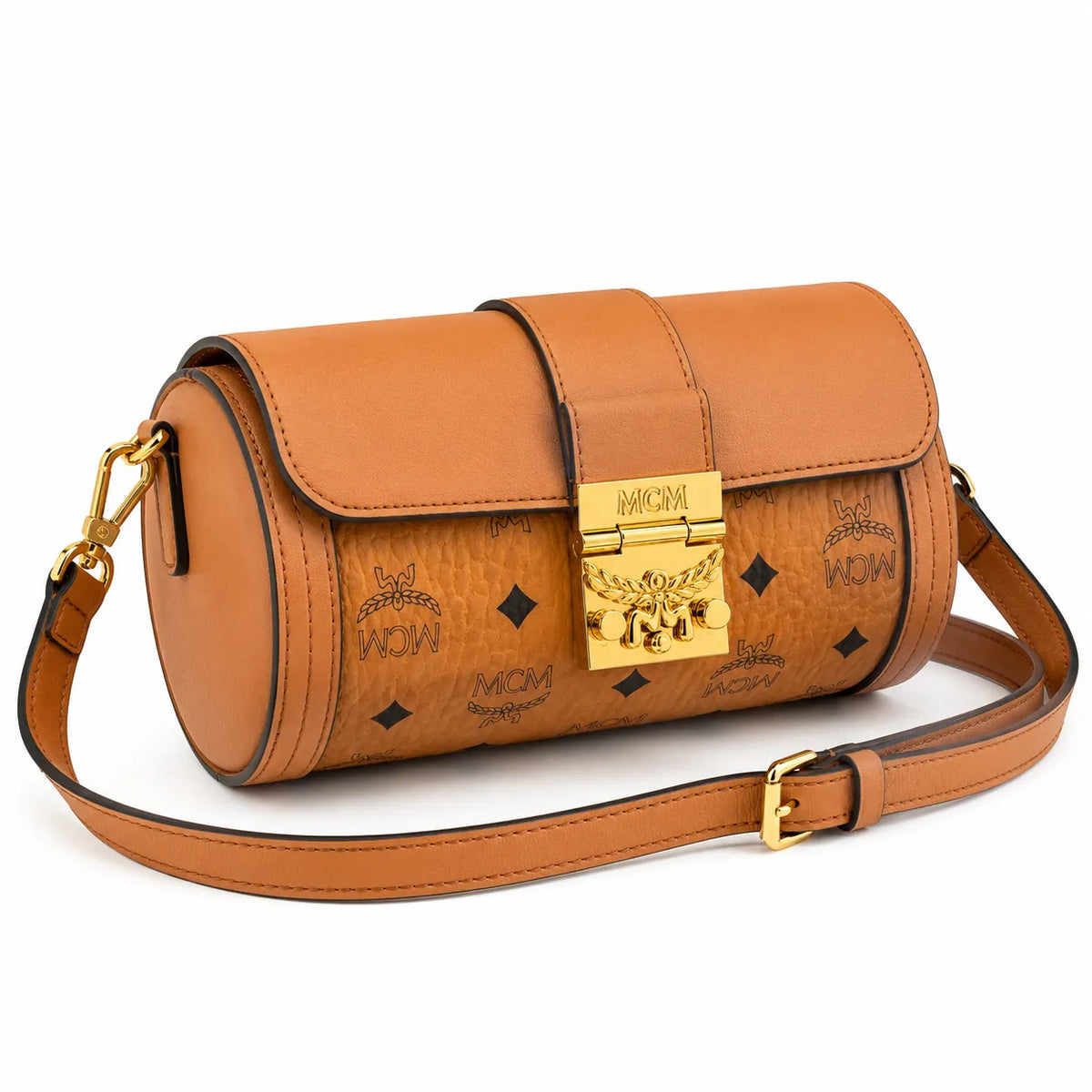 MCM Park Avenue Flap Bag Visetos | Cognac Monogram Leather Shoulder Bag — Dry Cognac