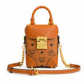 MCM Patricia Visetos Mini Backpack | Cognac Monogram Chain Shoulder Bag — Dry Cognac