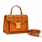 MCM Patricia Visetos Flap Bag | Cognac Monogram Leather Messenger Satchel — Dry Cognac