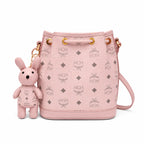 MCM Visetos Rabbit Mini Bucket Bag Pink | Drawstring Crossbody Shoulder Bag with Detachable 3D Bunny Charm — Cute Luxury Designer Handbag